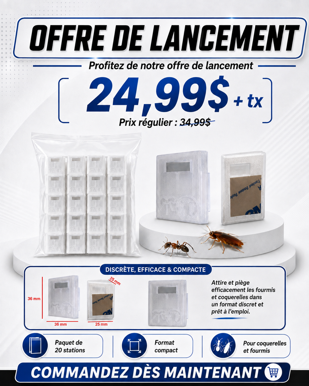 Stations d’appât adhésives à remplir pour fourmis et coquerelles – Paquet de 48