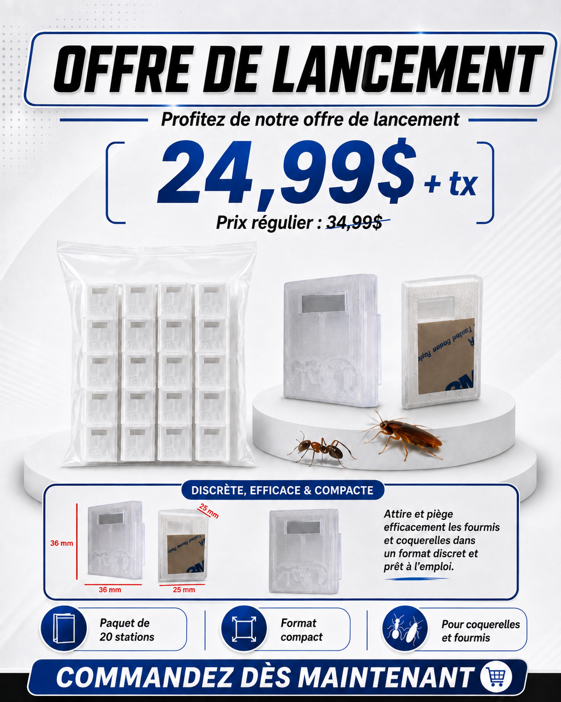 Stations d’appât adhésives à remplir pour fourmis et coquerelles – Paquet de 48