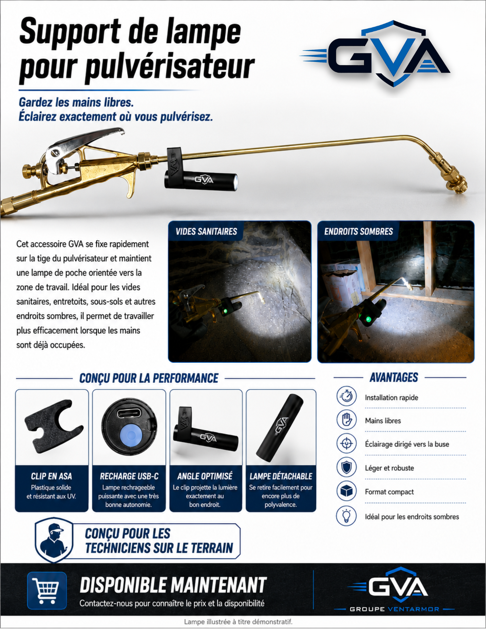 Support et lampe DEL pour pulvérisateur