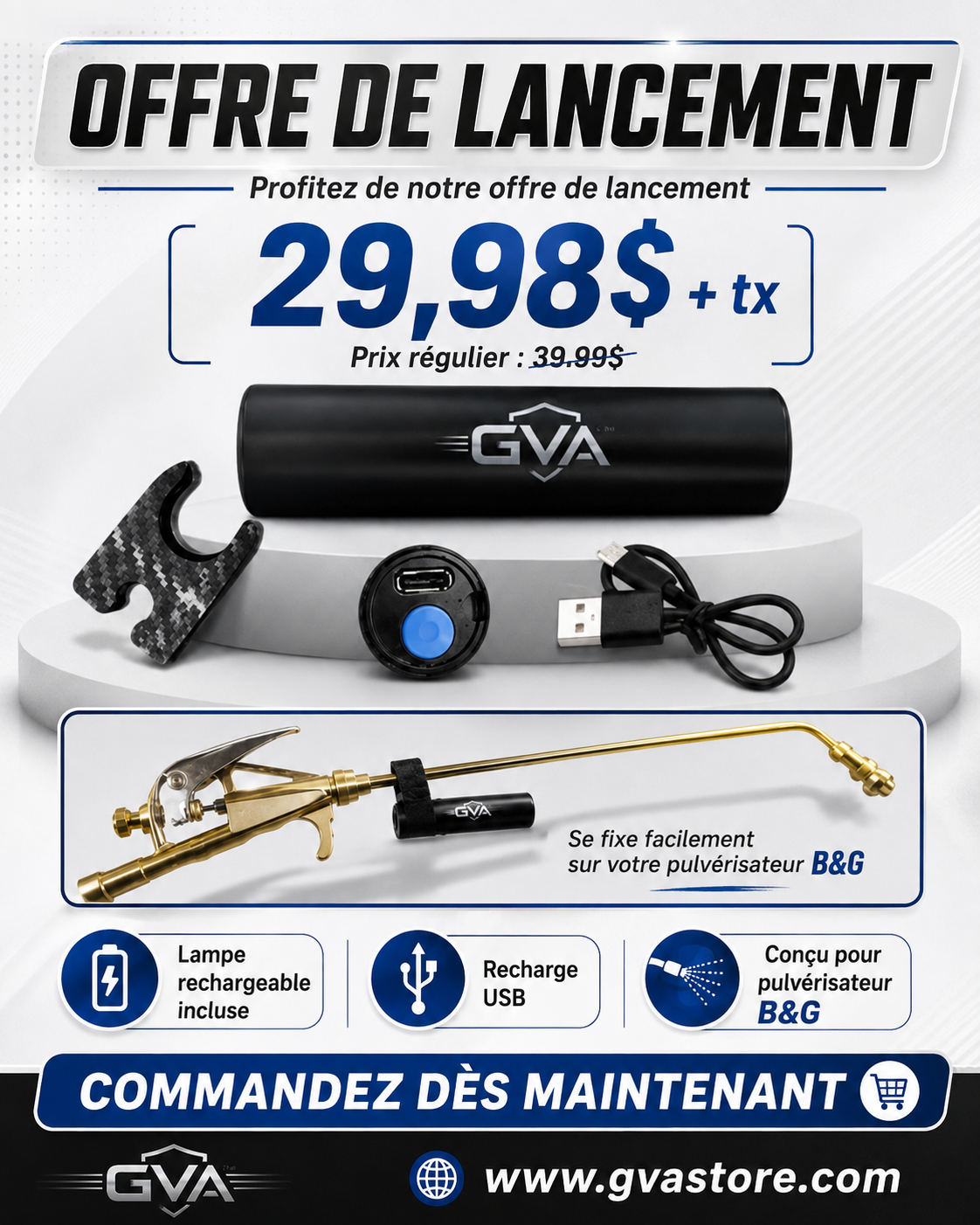 Support et lampe DEL pour pulvérisateur